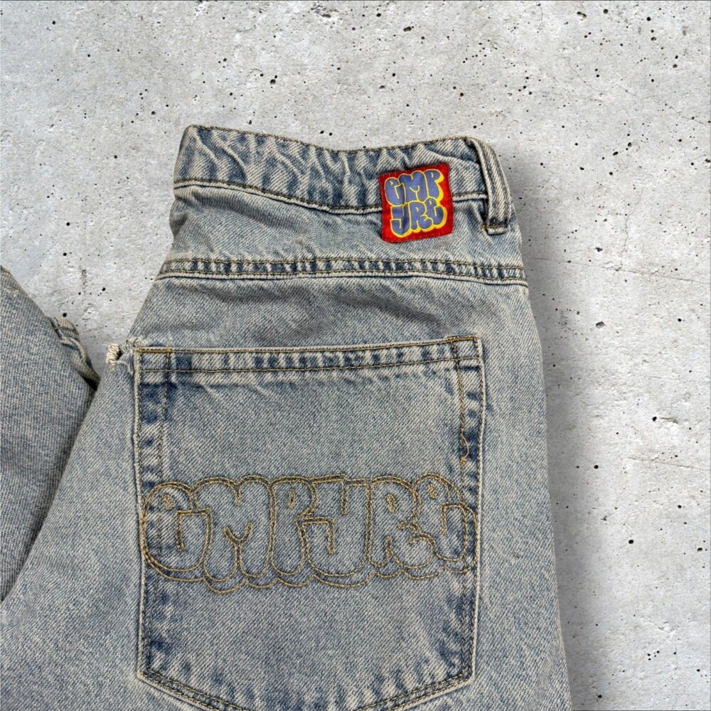 Empyre Light Wash Baggy Skate Jeans Mens 30 Y2K Loose Fit Blue Embroidered Logo - Picture 4 of 10
